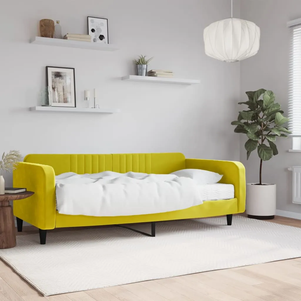 vidaXL Divano Letto con Materasso Giallo 100x200 cm in Velluto