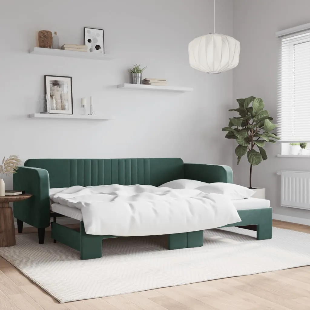 vidaXL Divano Letto con Letto Estraibile Verde Scuro 80x200cm Velluto