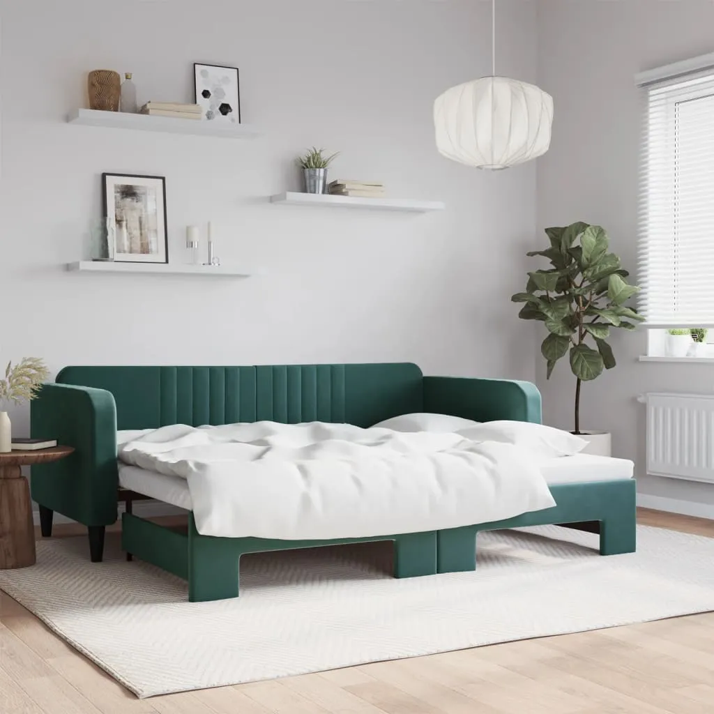 vidaXL Divano Letto con Letto Estraibile Verde Scuro 90x200cm Velluto