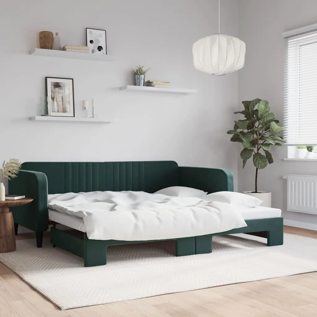 vidaXL Divano Letto con Letto Estraibile Verde Scuro 100x200cm Velluto