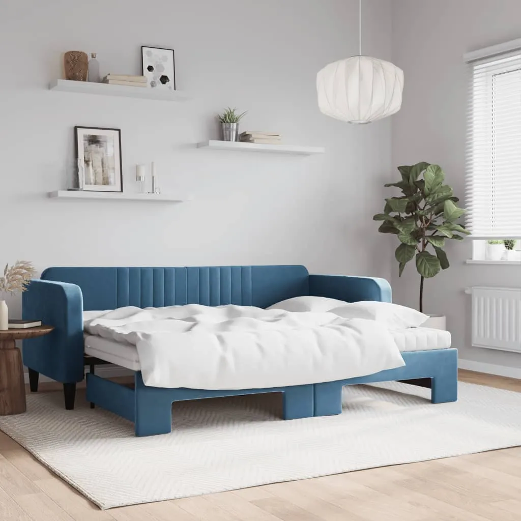 vidaXL Divano Letto Estraibile con Materassi Blu 80x200 cm Velluto