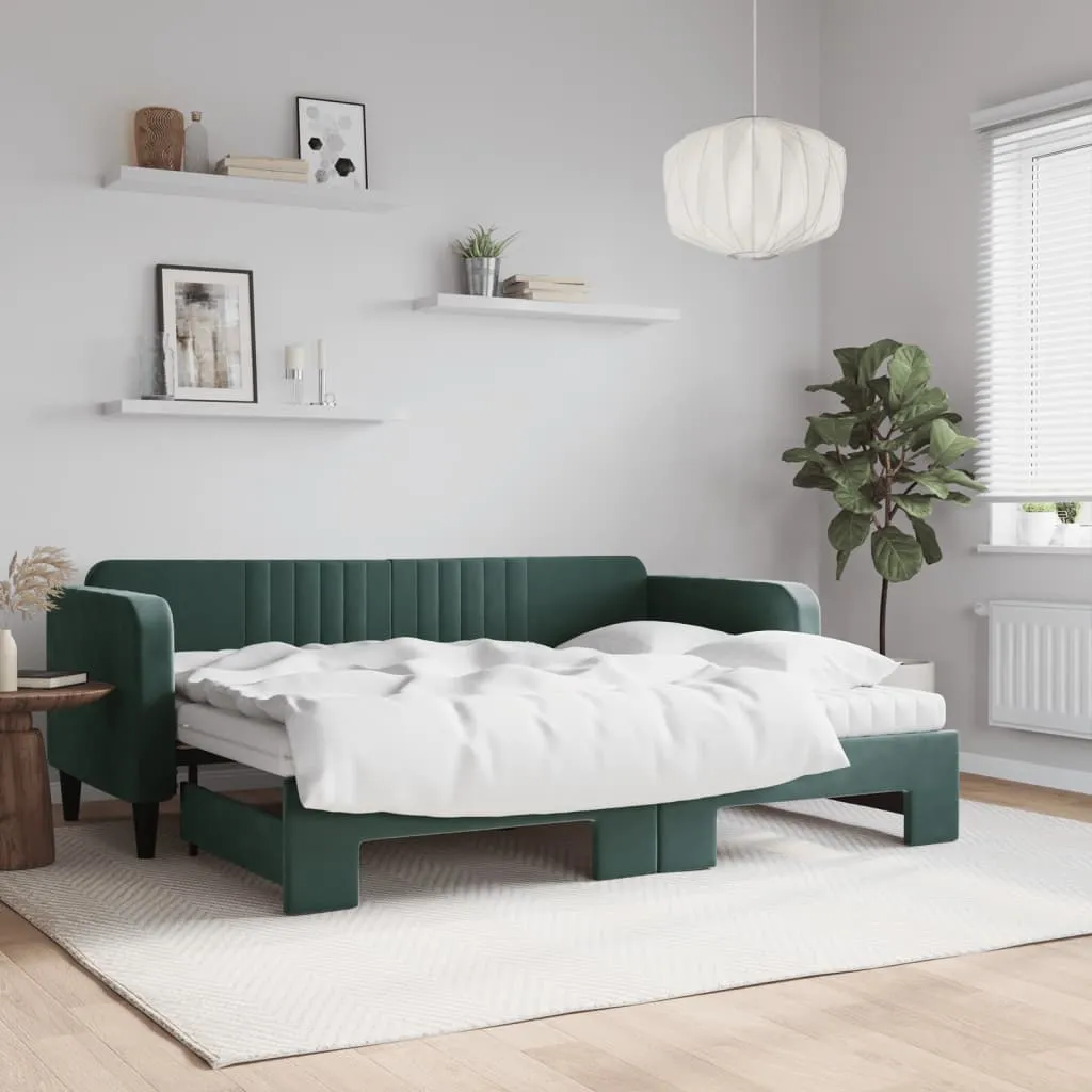 vidaXL Divano Letto Estraibile Materassi Verde Scuro 80x200 Velluto