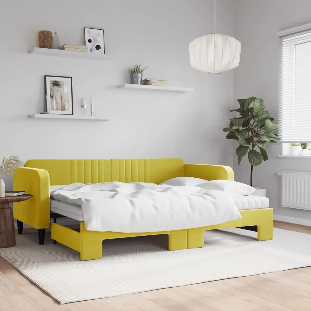 vidaXL Divano Letto Estraibile con Materassi Giallo 80x200 cm Velluto