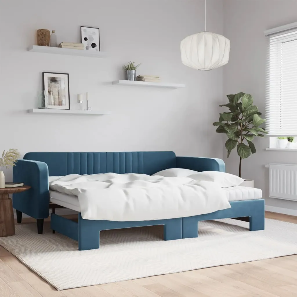 vidaXL Divano Letto Estraibile con Materassi Blu 90x200 cm Velluto