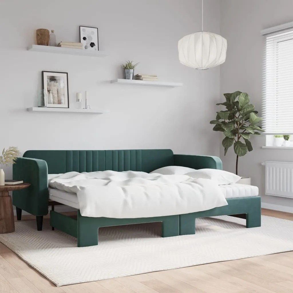 vidaXL Divano Letto Estraibile Materassi Verde Scuro 90x200 Velluto