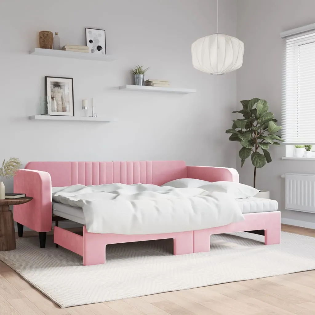 vidaXL Divano Letto Estraibile con Materassi Rosa 90x200 cm Velluto