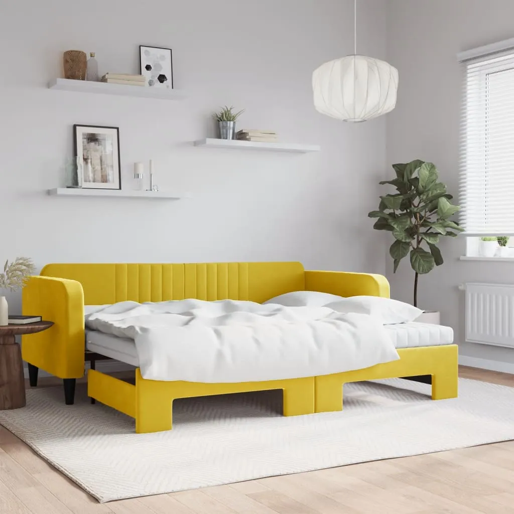 vidaXL Divano Letto Estraibile con Materassi Giallo 90x200 cm Velluto