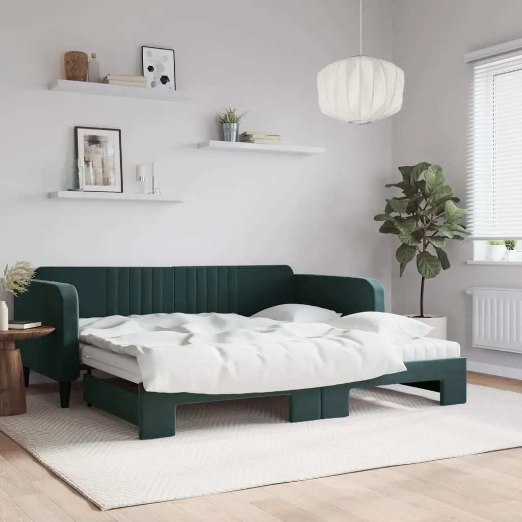 vidaXL Divano Letto Estraibile Materassi Verde Scuro 100x200 Velluto