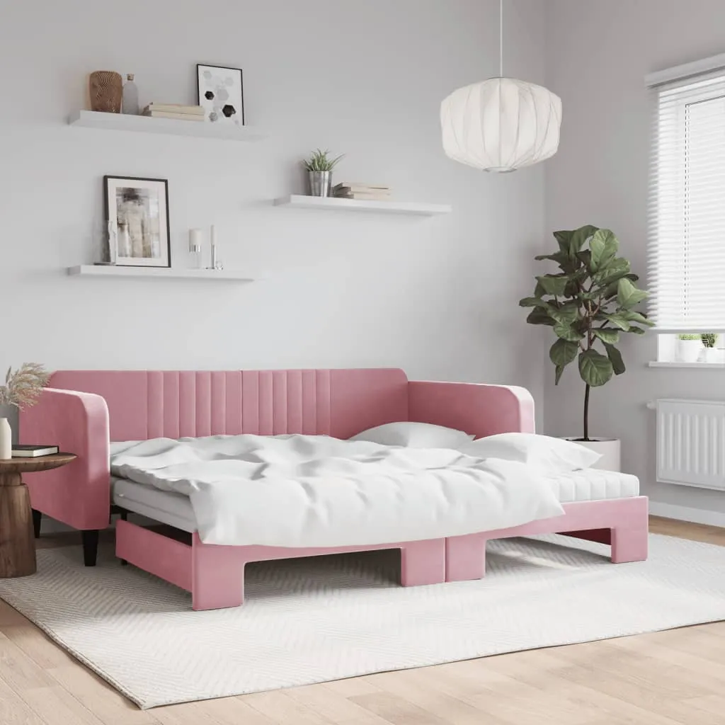 vidaXL Divano Letto Estraibile con Materassi Rosa 100x200 cm Velluto