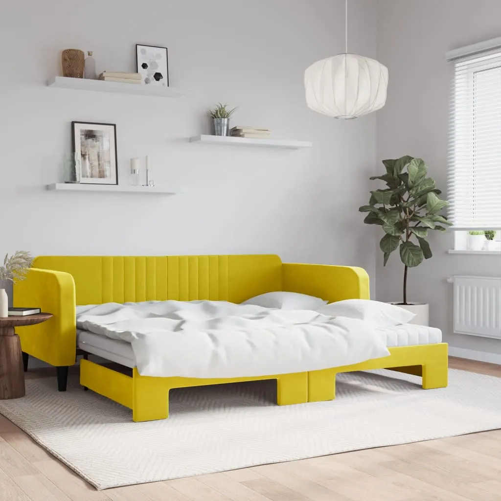 vidaXL Divano Letto Estraibile con Materassi Giallo 100x200 cm Velluto