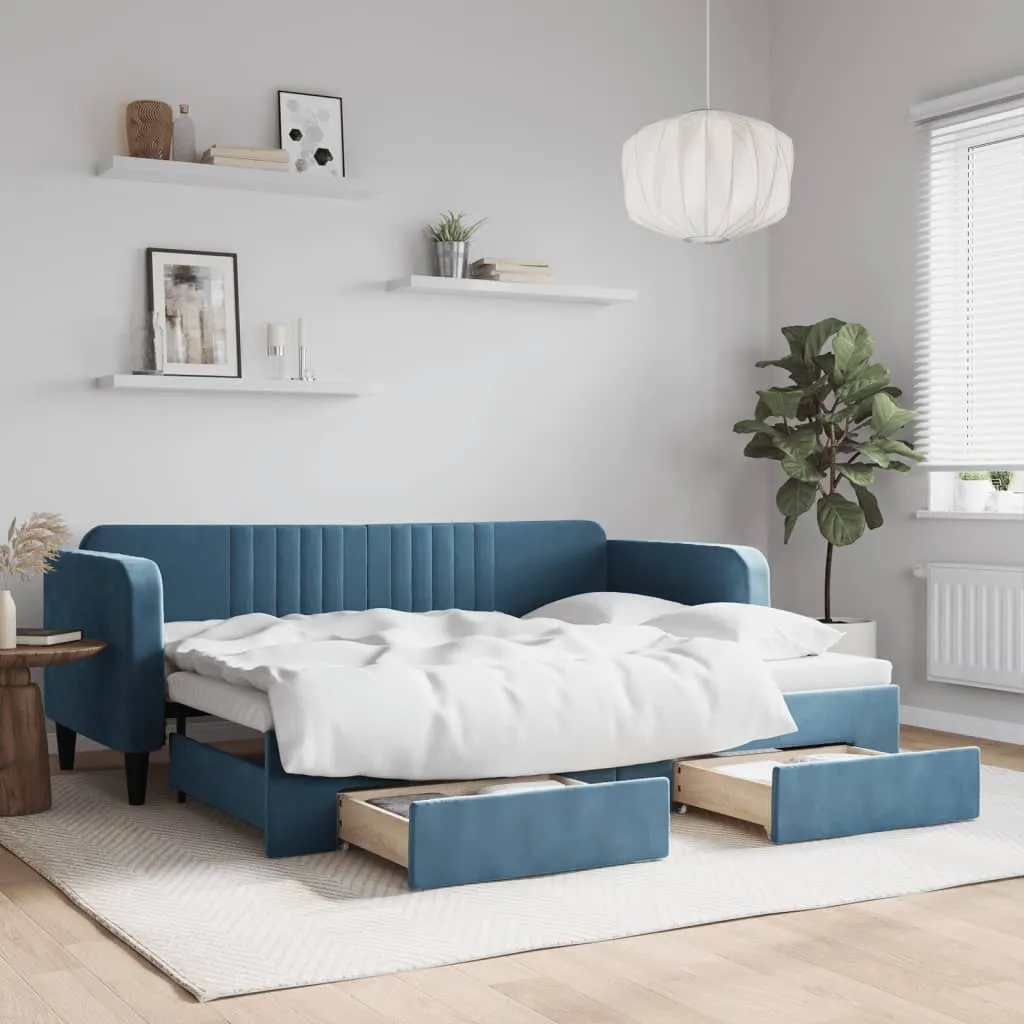 vidaXL Divano Letto Estraibile con Cassetti Blu 80x200 cm Velluto