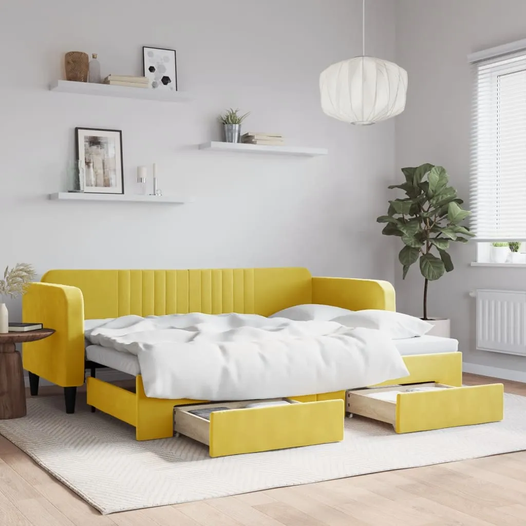 vidaXL Divano Letto Estraibile con Cassetti Giallo 80x200cm in Velluto