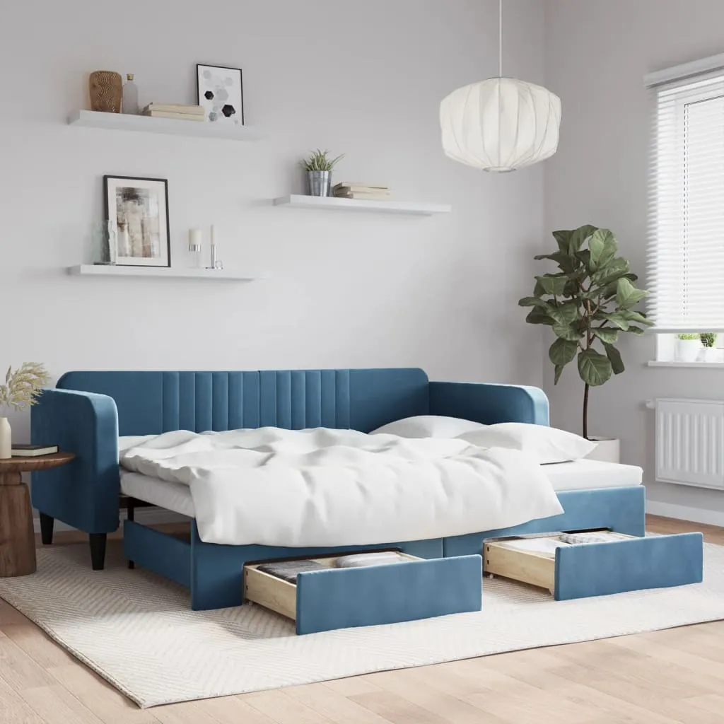 vidaXL Divano Letto Estraibile con Cassetti Blu 90x200 cm in Velluto