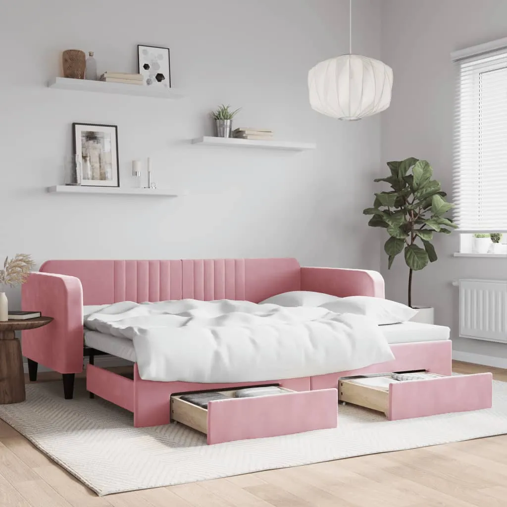 vidaXL Divano Letto Estraibile con Cassetti Rosa 90x200 cm Velluto