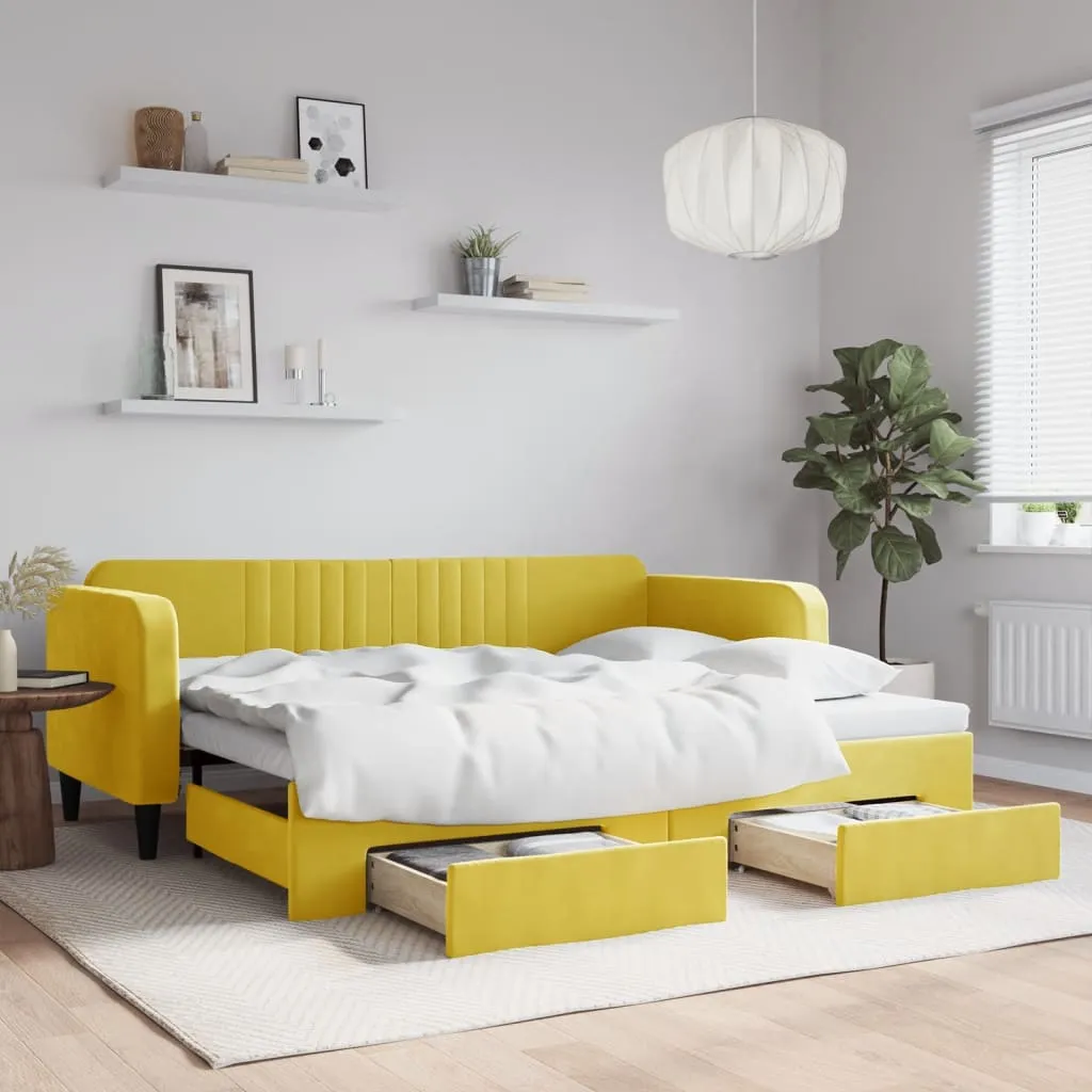 vidaXL Divano Letto Estraibile con Cassetti Giallo 90x200cm in Velluto