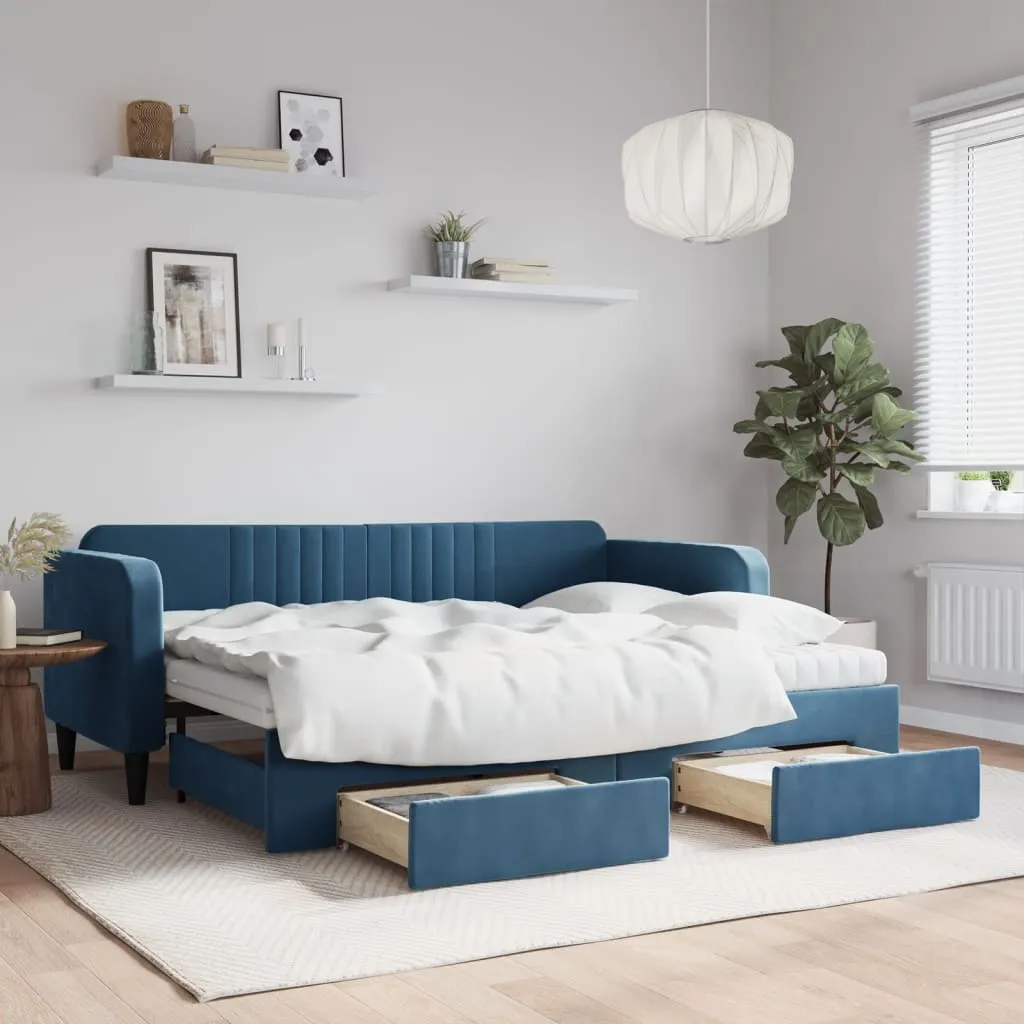 vidaXL Divano Letto Estraibile con Cassetti Blu 80x200 cm in Velluto