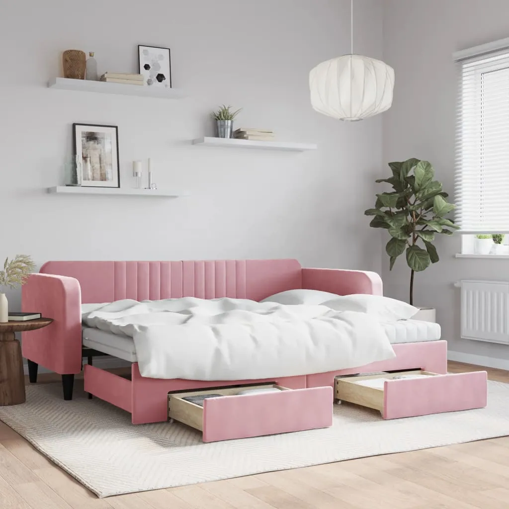 vidaXL Divano Letto Estraibile con Cassetti Rosa 80x200 cm Velluto