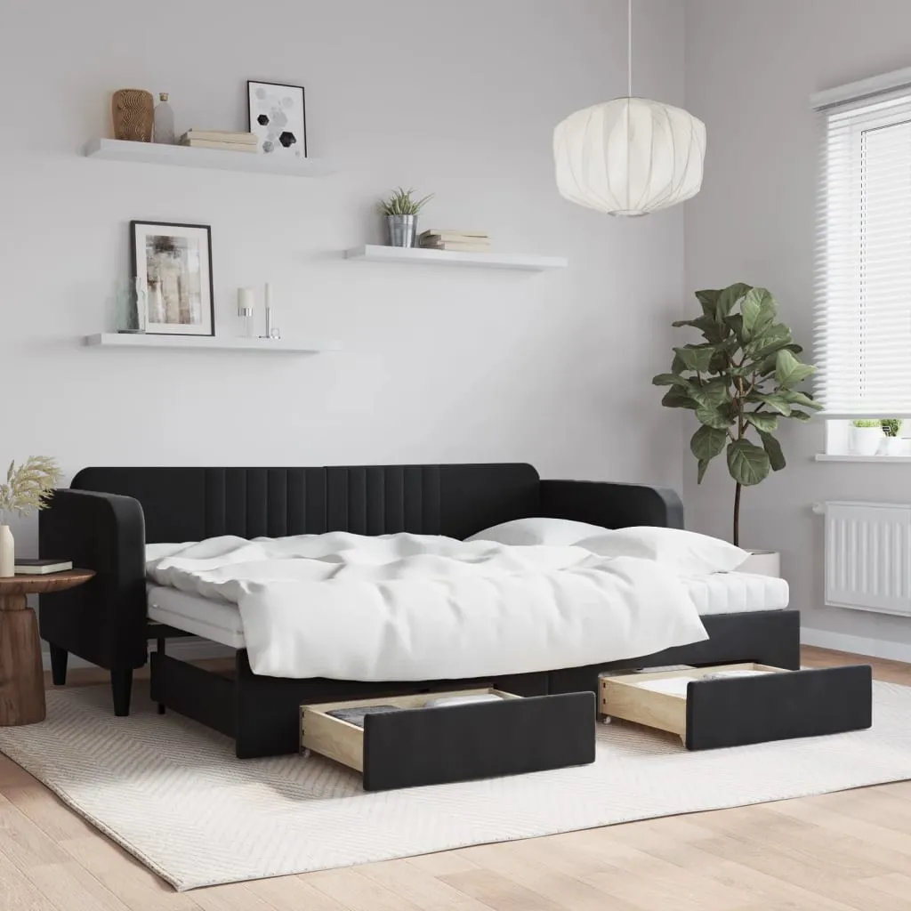 vidaXL Divano Letto Estraibile con Cassetti Nero 80x200 cm in Velluto