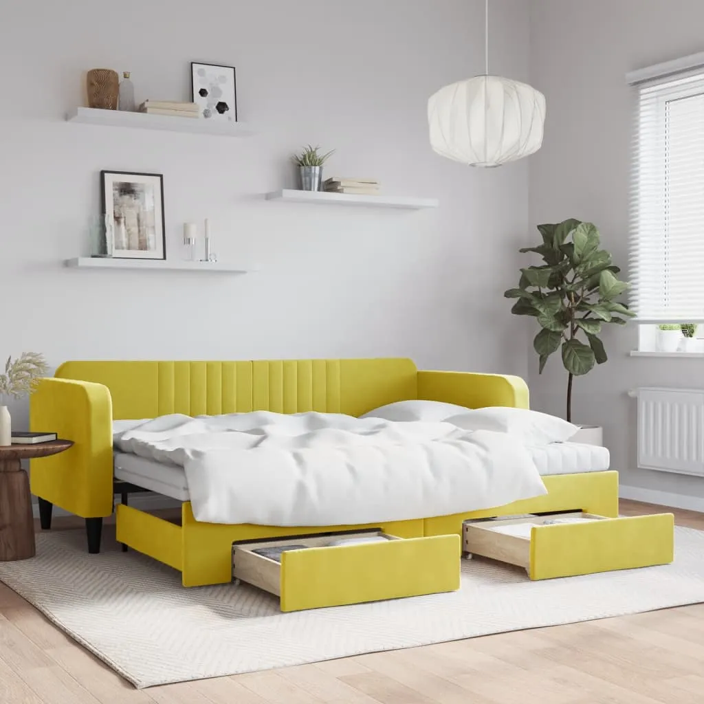 vidaXL Divano Letto Estraibile con Cassetti Giallo 80x200cm in Velluto