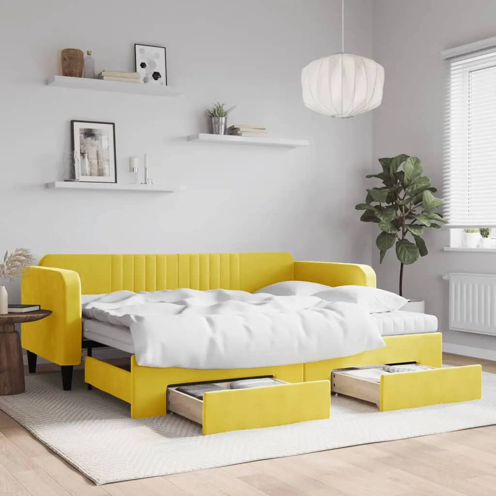 vidaXL Divano Letto Estraibile con Cassetti Giallo 90x200cm in Velluto