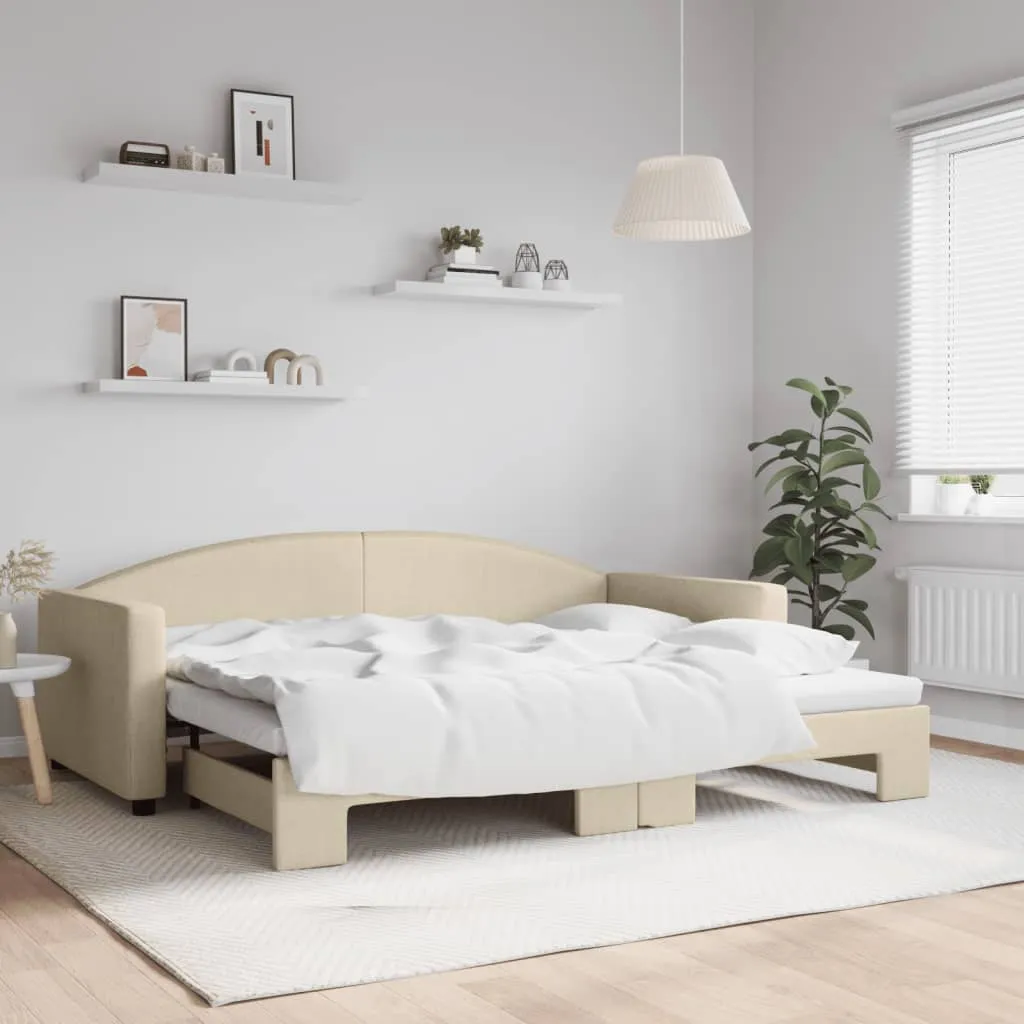 vidaXL Divano Letto con Letto Estraibile Crema 90x200 cm in Tessuto