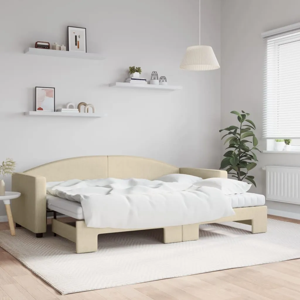 vidaXL Divano Letto Estraibile con Materassi Crema 80x200 cm Tessuto