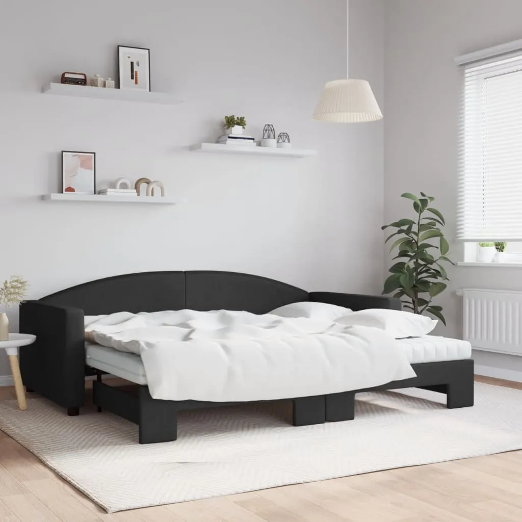 vidaXL Divano Letto Estraibile con Materassi Nero 90x200 cm in Tessuto