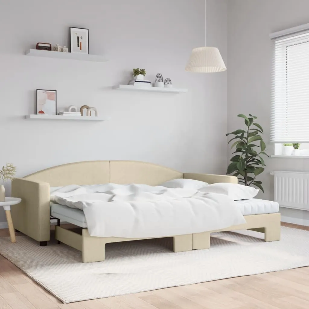 vidaXL Divano Letto Estraibile con Materassi Crema 90x200 cm Tessuto