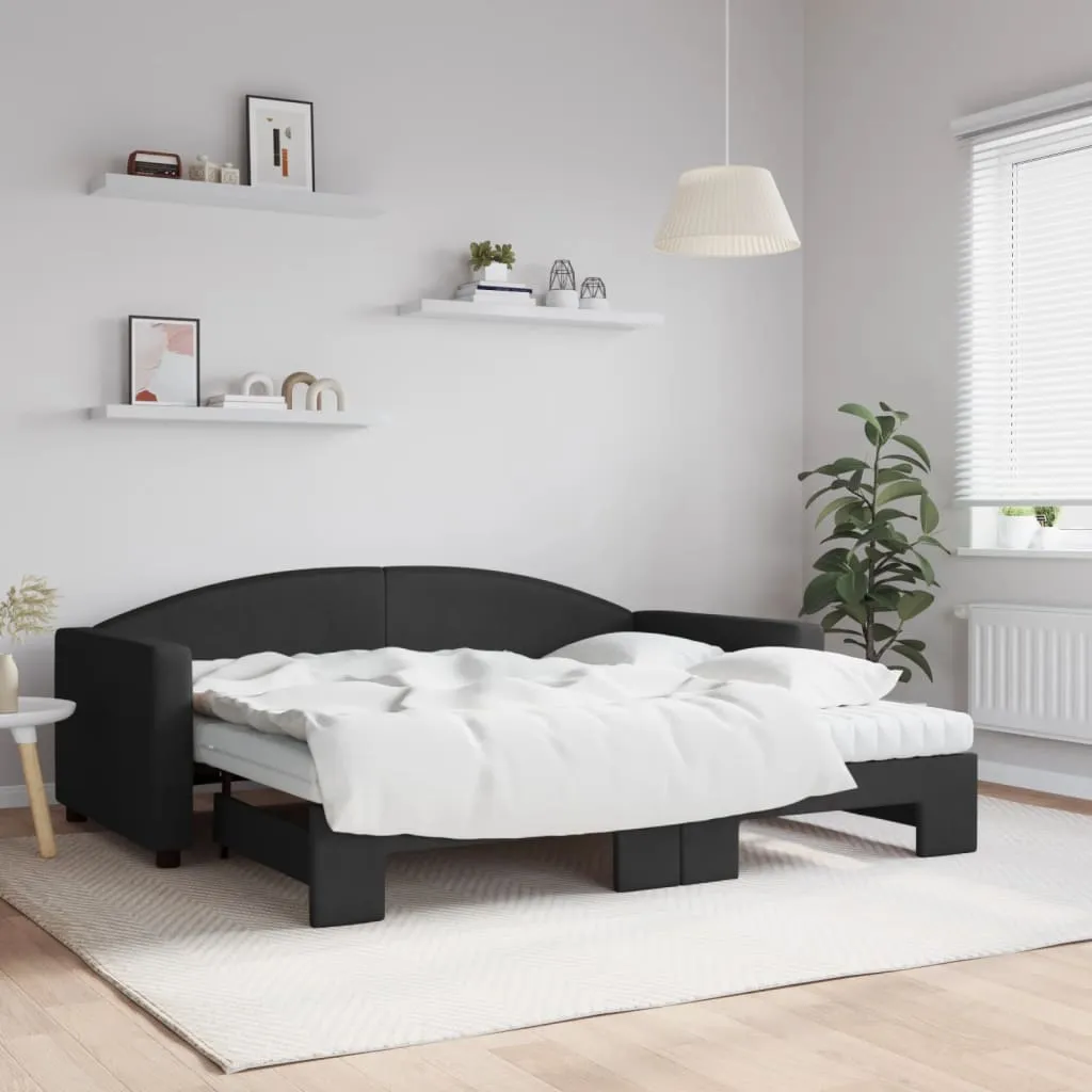 vidaXL Divano Letto Estraibile con Materassi Nero 90x190 cm in Tessuto