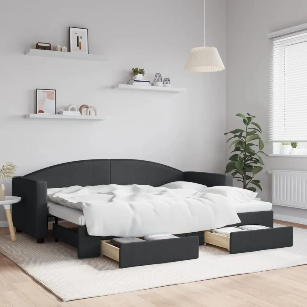 vidaXL Divano Letto Estraibile con Cassetti Nero 80x200 cm in Tessuto