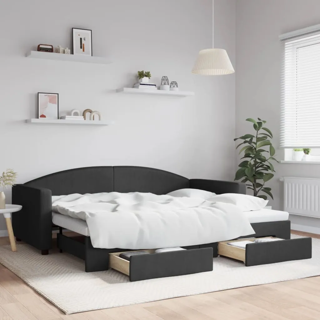 vidaXL Divano Letto Estraibile con Cassetti Nero 90x200 cm in Tessuto