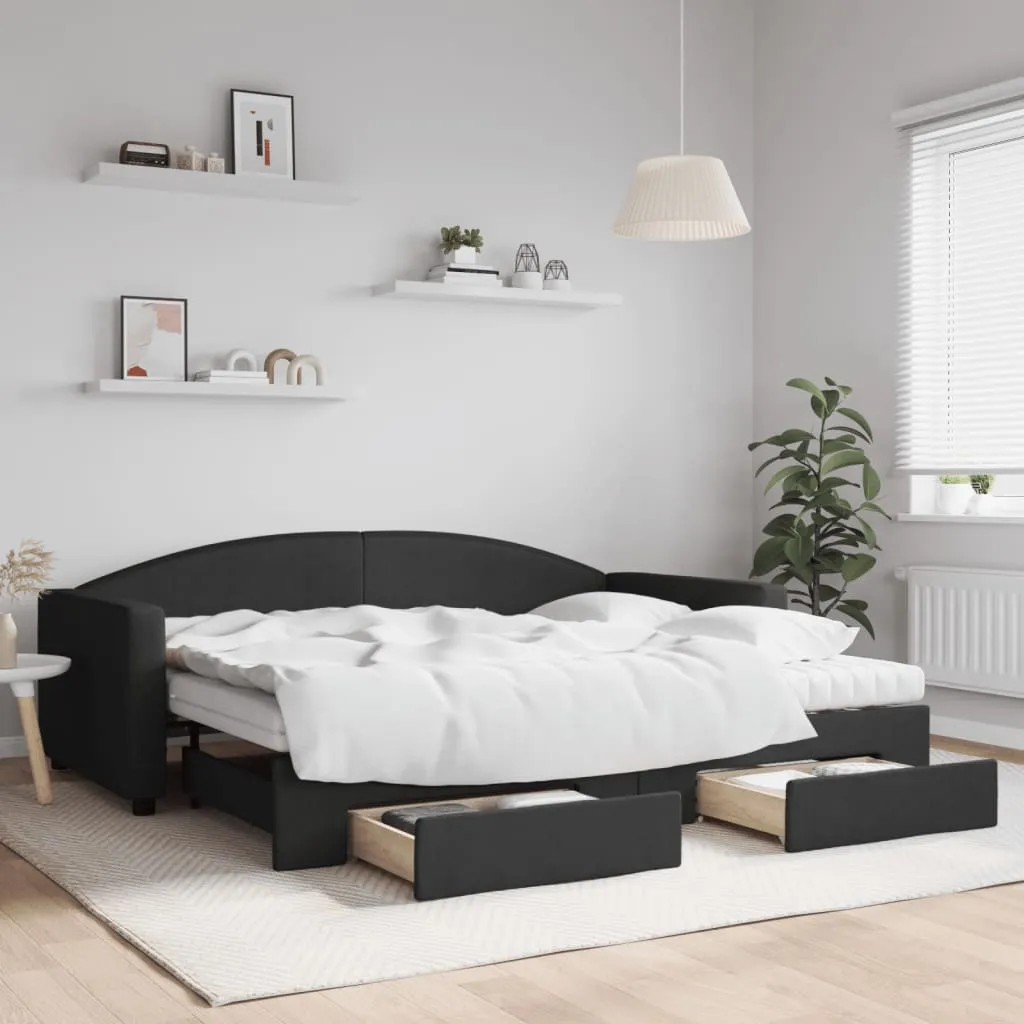 vidaXL Divano Letto Estraibile con Cassetti Nero 90x200 cm in Tessuto