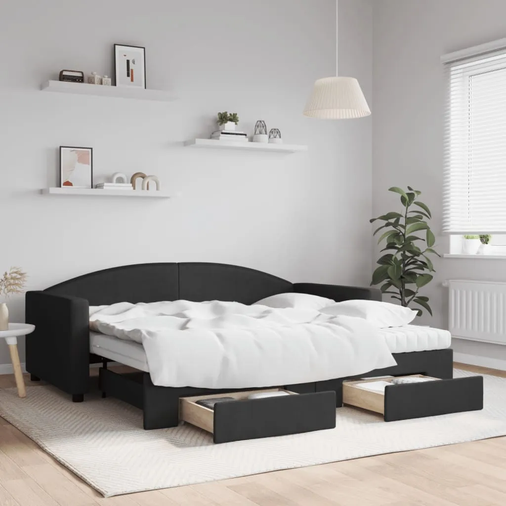 vidaXL Divano Letto Estraibile con Cassetti Nero 90x190 cm in Tessuto