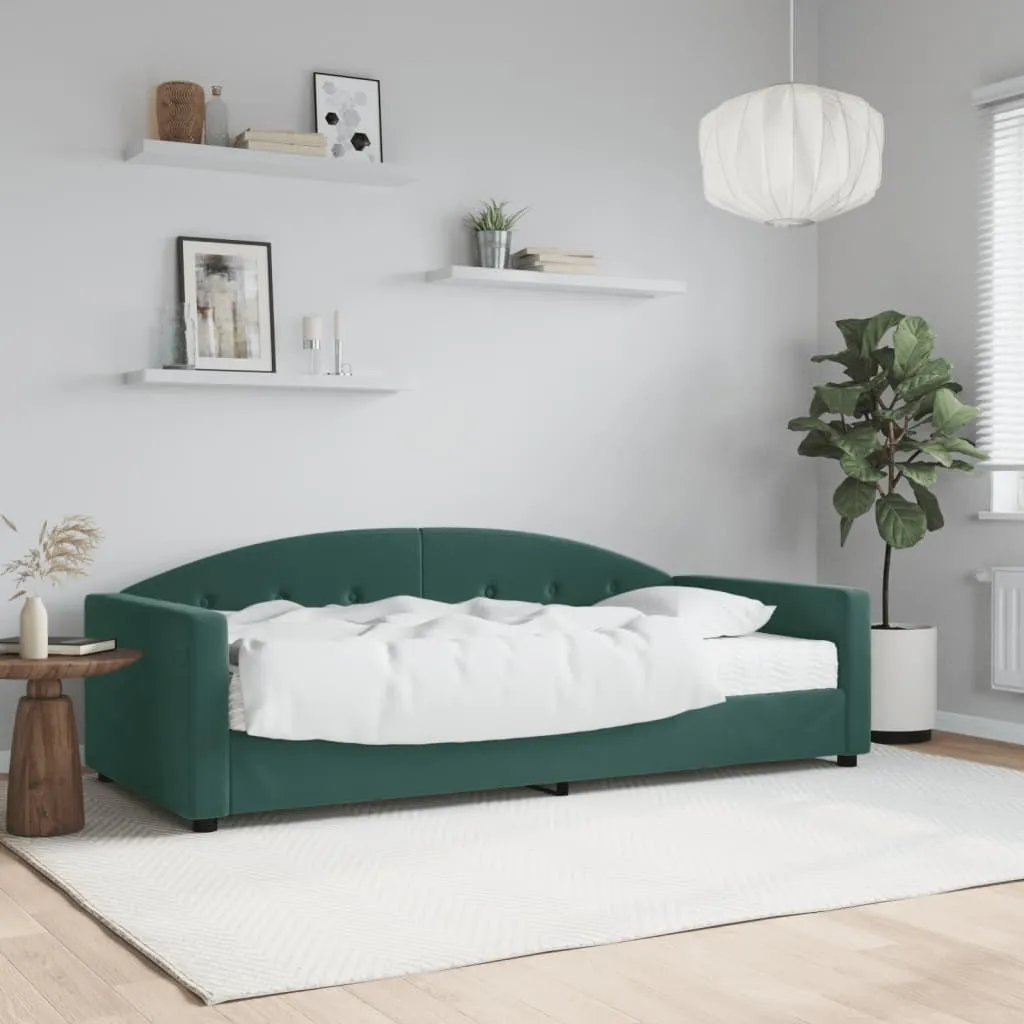 vidaXL Divano Letto con Materasso Verde Scuro 90x200 cm in Velluto