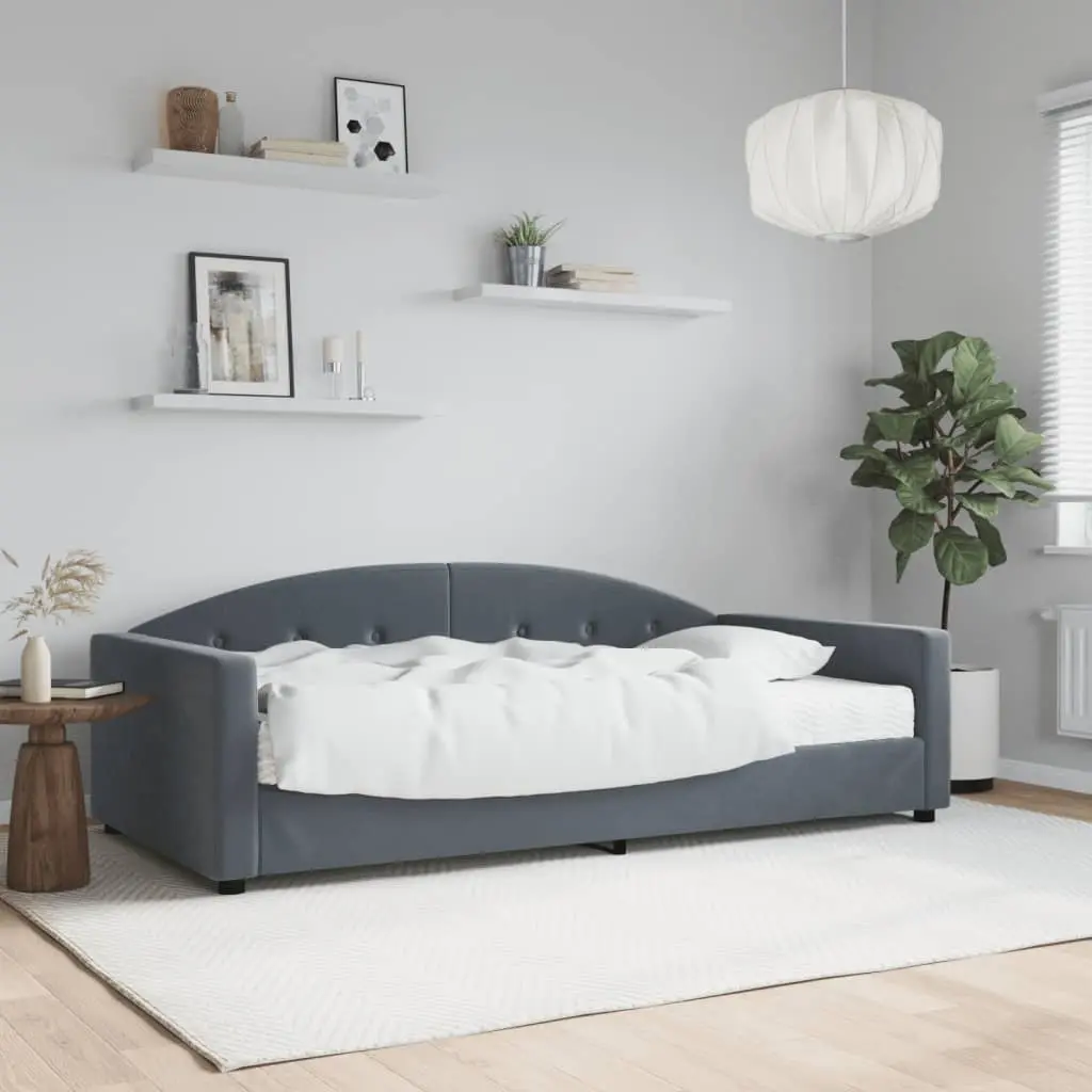 Divano Letto con Materasso Grigio Scuro 100x200 cm in Velluto