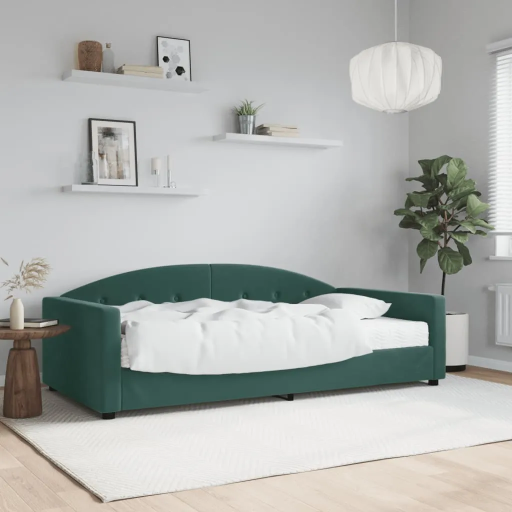 vidaXL Divano Letto con Materasso Verde Scuro 100x200 cm in Velluto