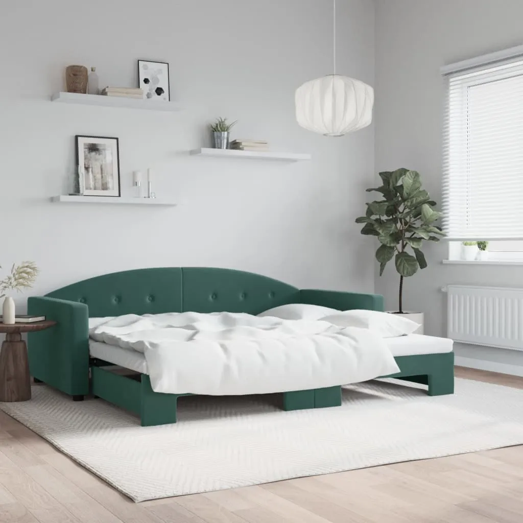 vidaXL Divano Letto con Letto Estraibile Verde Scuro 90x200cm Velluto