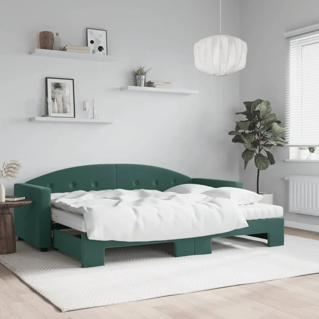 vidaXL Divano Letto Estraibile Materassi Verde Scuro 80x200 Velluto