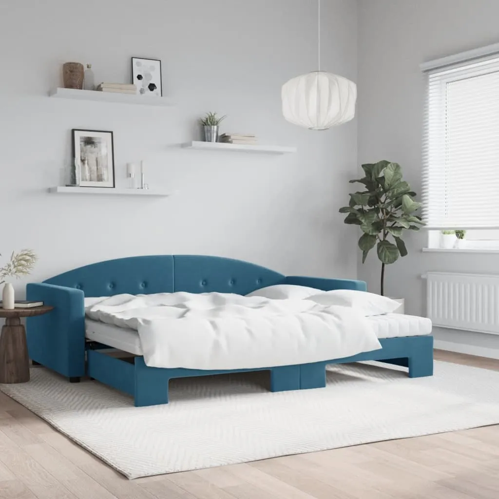 vidaXL Divano Letto Estraibile con Materassi Blu 90x200 cm Velluto