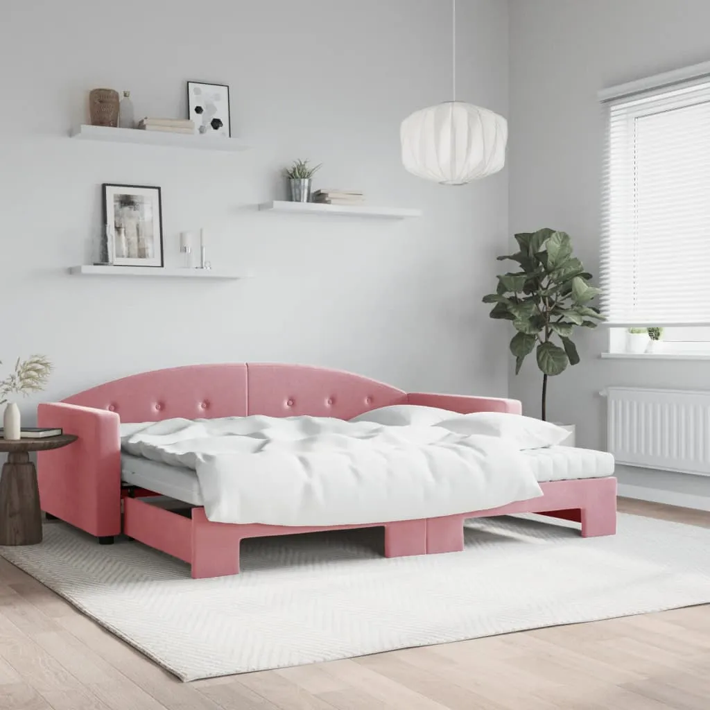 vidaXL Divano Letto Estraibile con Materassi Rosa 90x200 cm Velluto