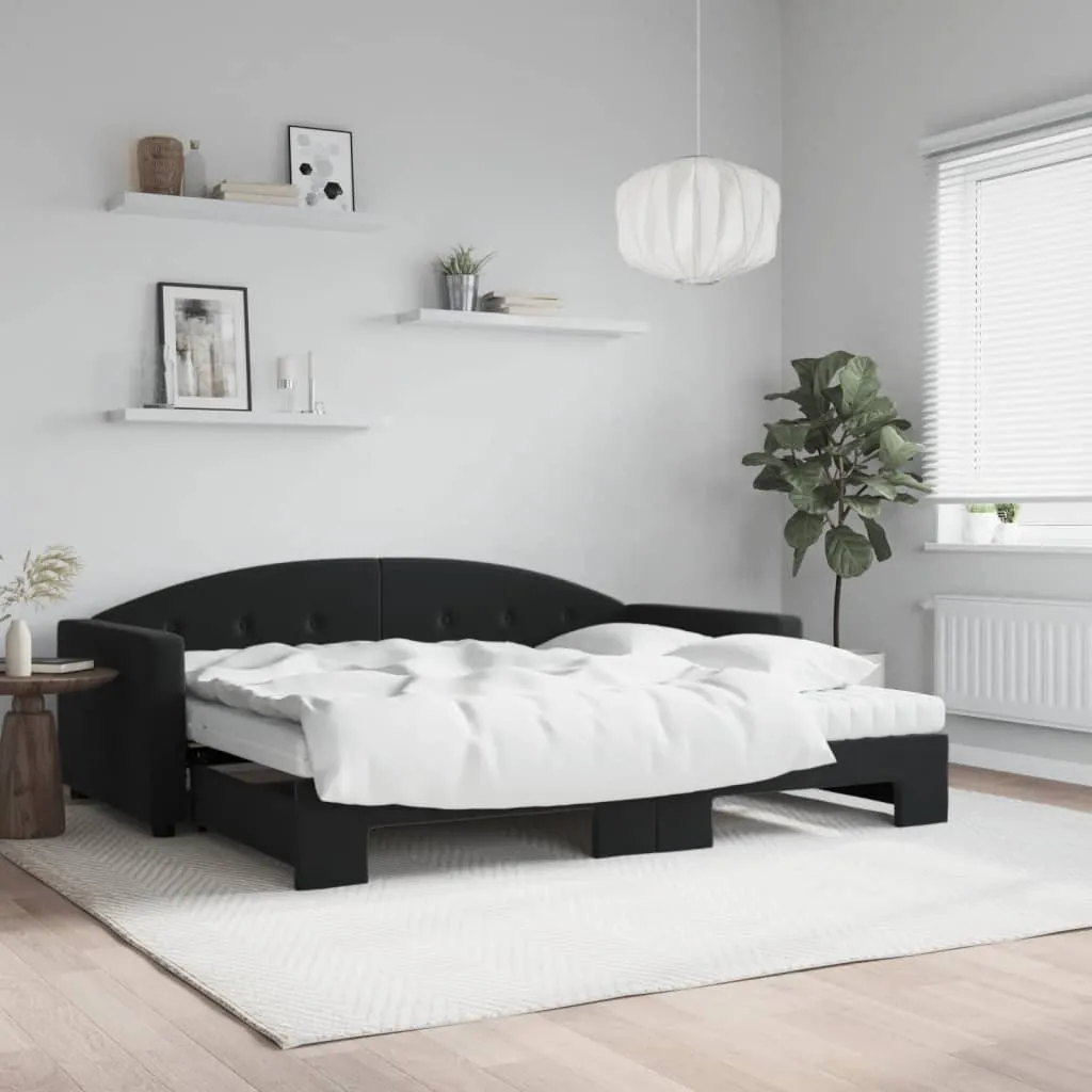 vidaXL Divano Letto Estraibile con Materassi Nero 90x200 cm Velluto