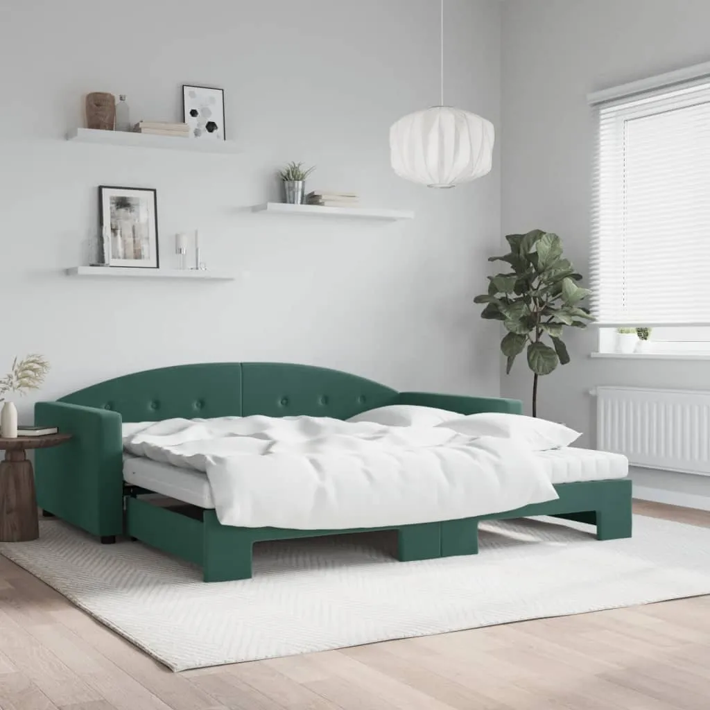 vidaXL Divano Letto Estraibile Materassi Verde Scuro 100x200 Velluto