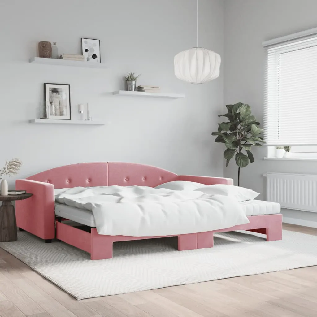 vidaXL Divano Letto Estraibile con Materassi Rosa 100x200 cm Velluto