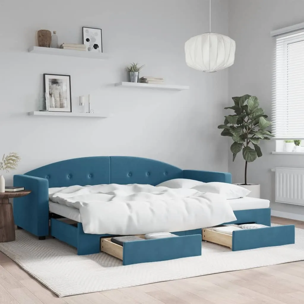 vidaXL Divano Letto Estraibile con Cassetti Blu 80x200 cm Velluto