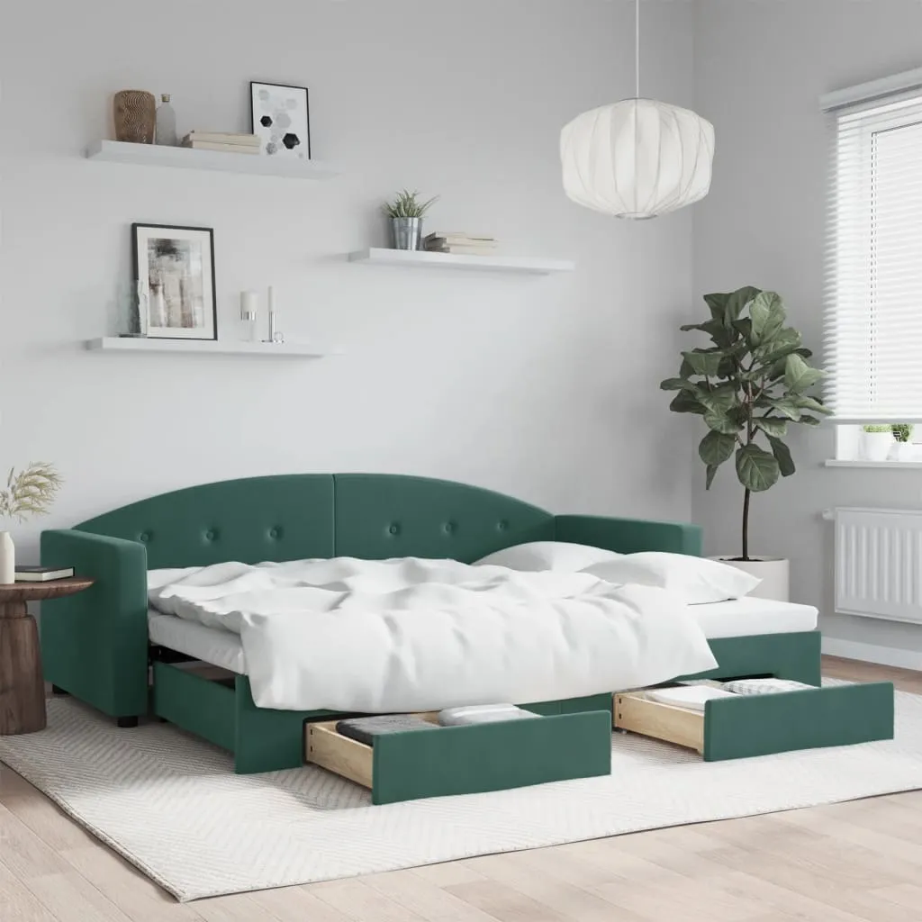 vidaXL Divano Letto Estraibile Cassetti Verde Scuro 80x200cm Velluto