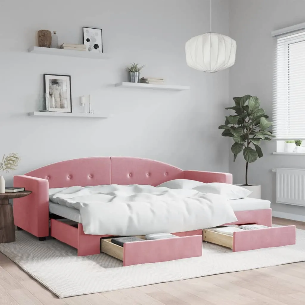 vidaXL Divano Letto Estraibile con Cassetti Rosa 80x200 cm Velluto