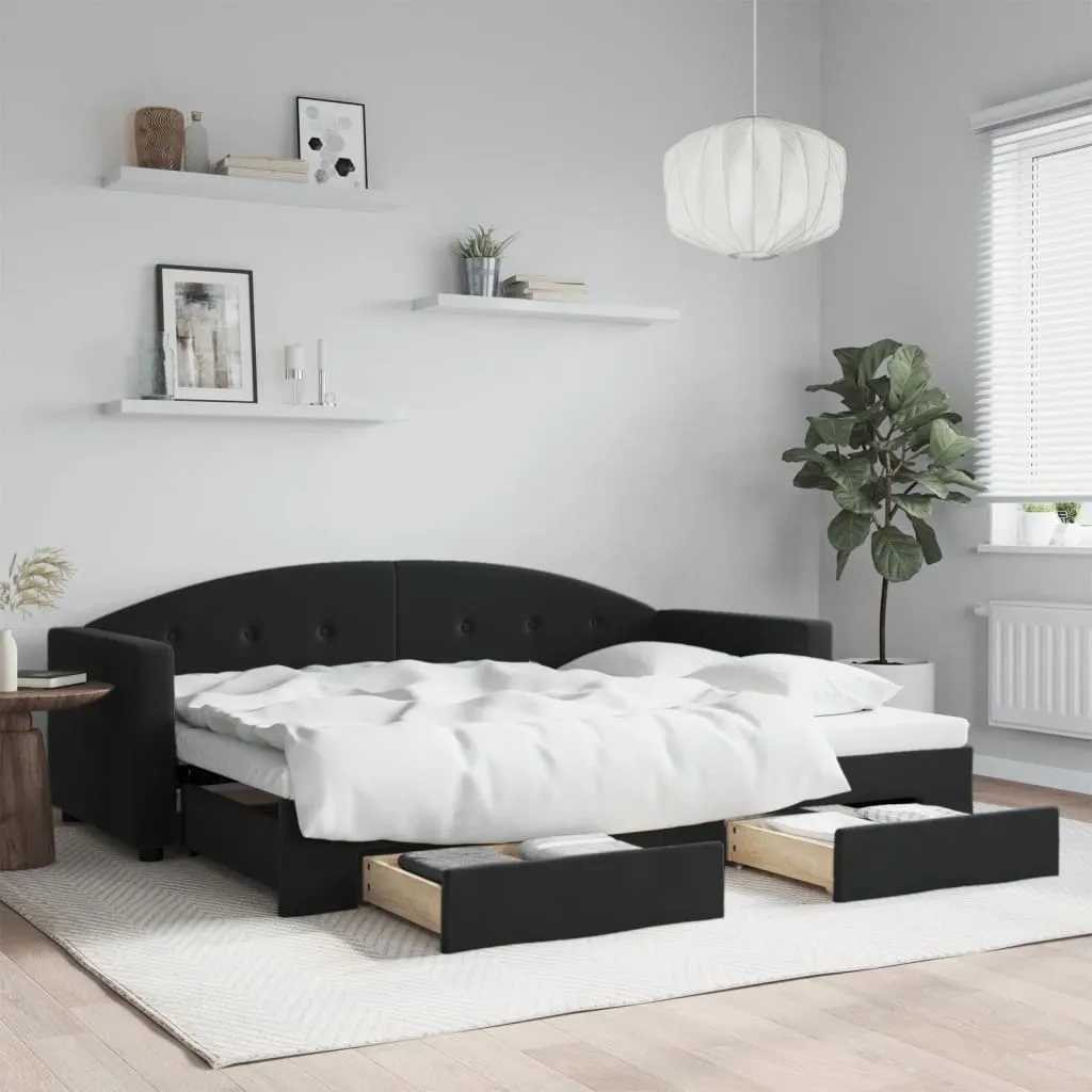 vidaXL Divano Letto Estraibile con Cassetti Nero 80x200 cm in Velluto