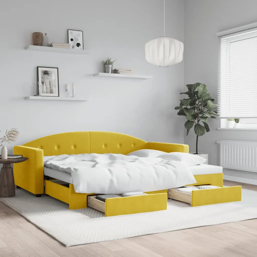 vidaXL Divano Letto Estraibile con Cassetti Giallo 90x200cm in Velluto