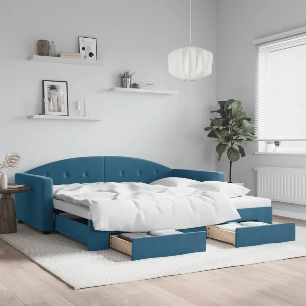 vidaXL Divano Letto Estraibile con Cassetti Blu 100x200 cm in Velluto