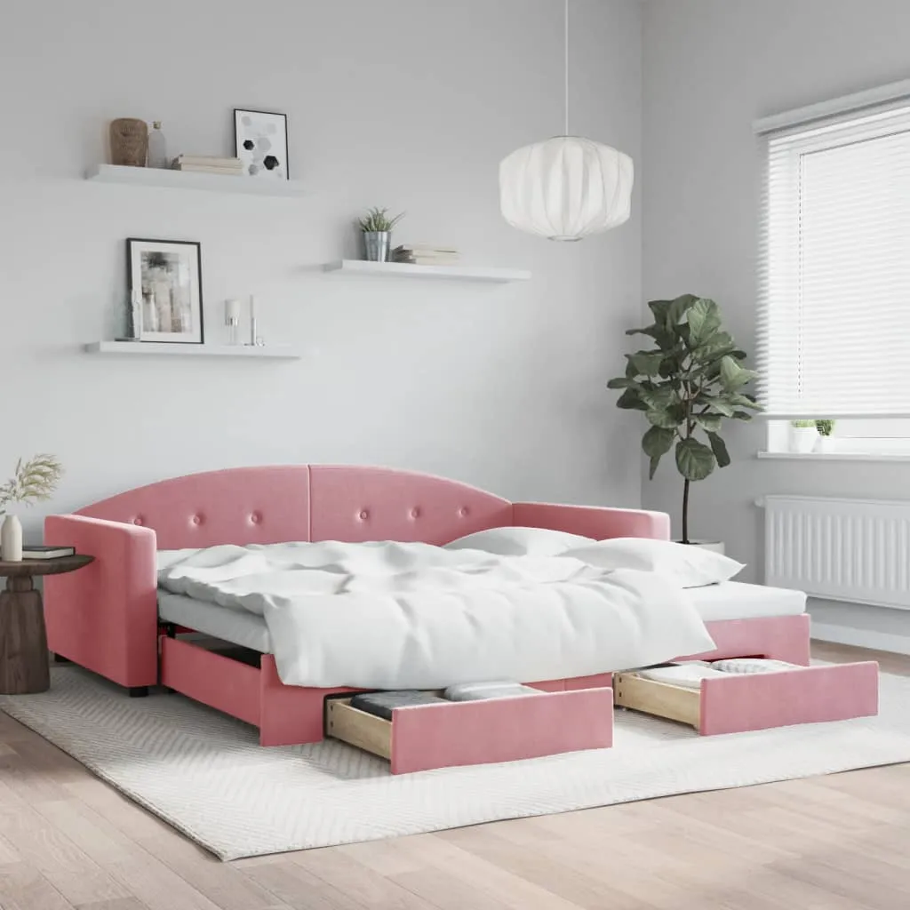 vidaXL Divano Letto Estraibile con Cassetti Rosa 100x200 cm Velluto